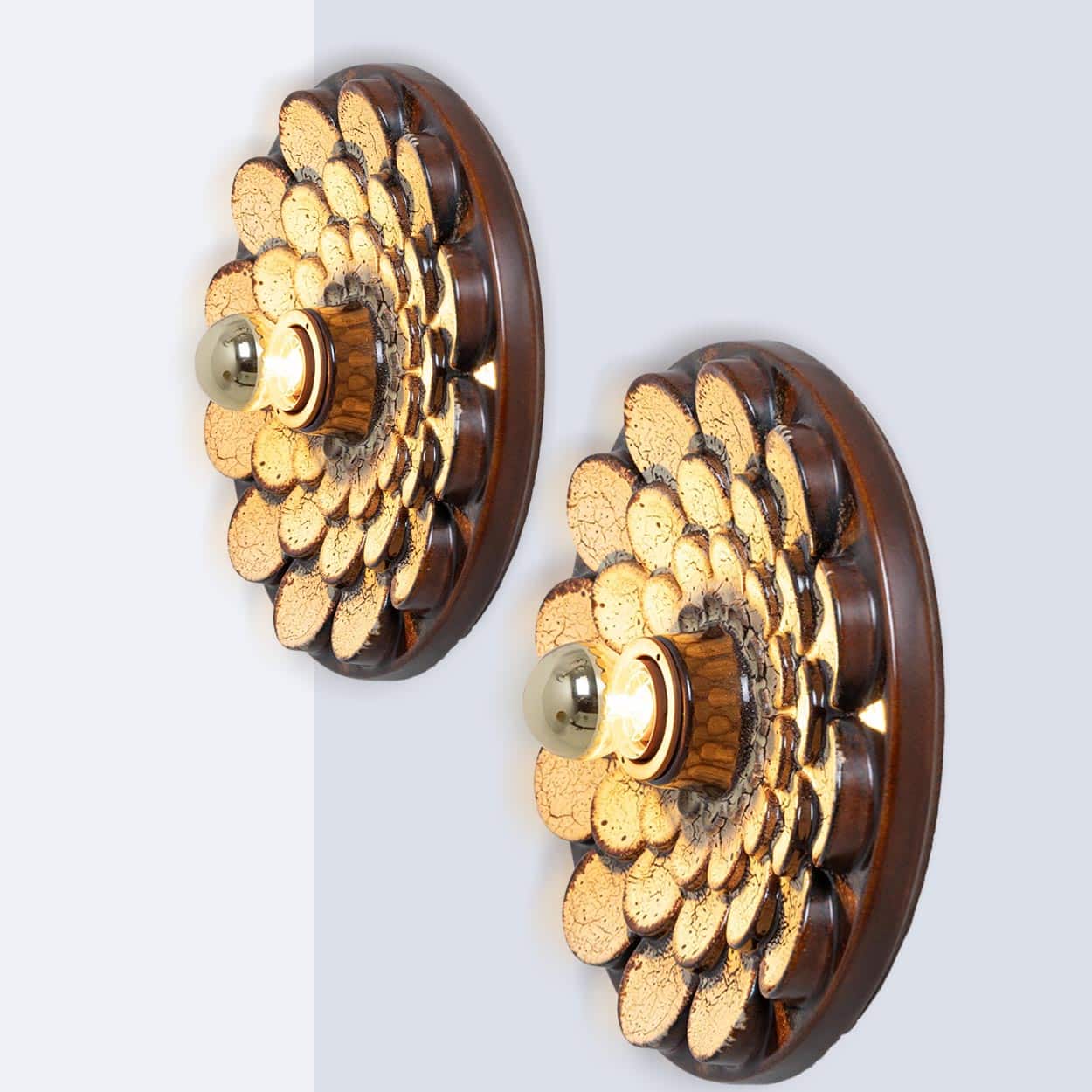 Pair of Flower Shaped Wall Lights Ceramic by Pan, Denmark, 1970