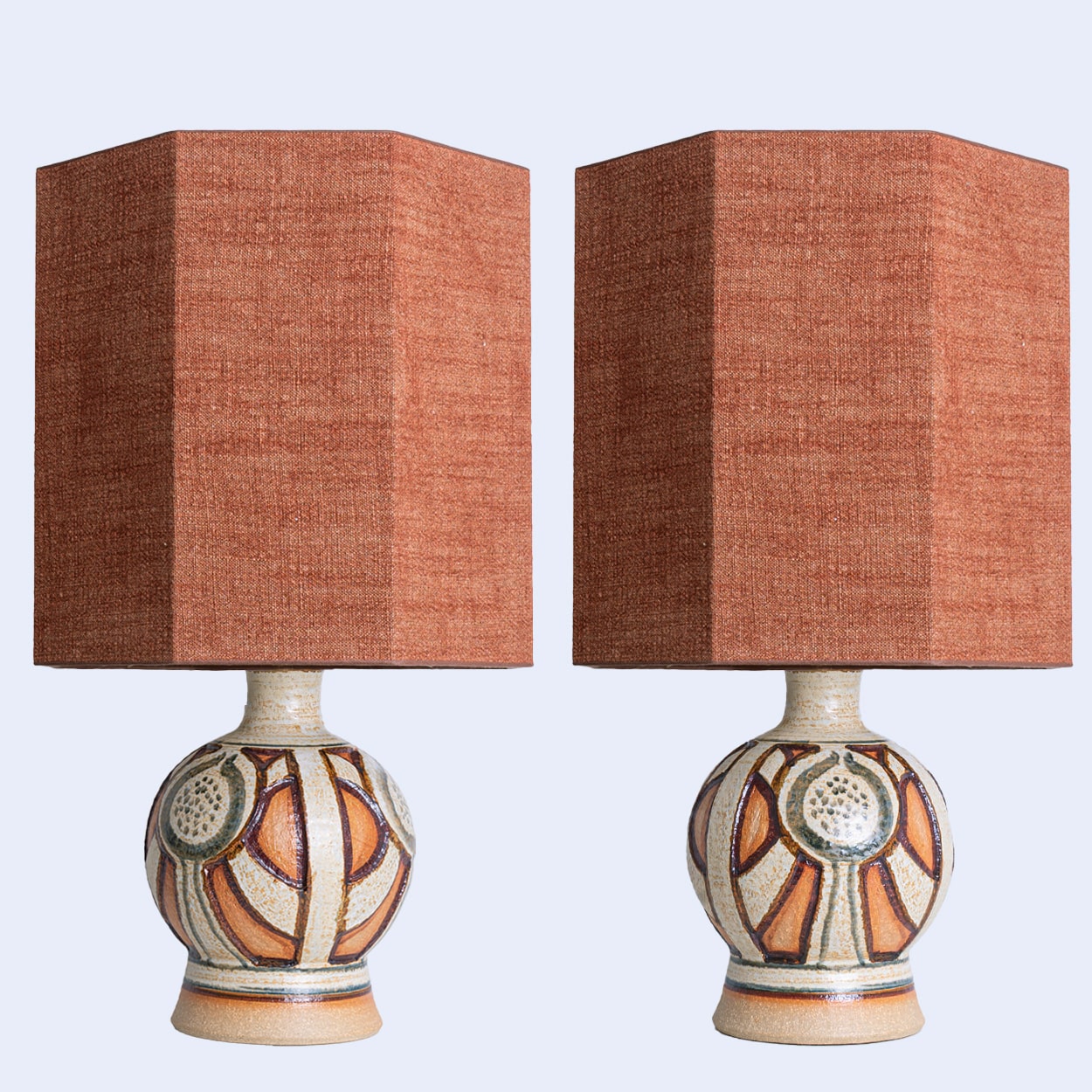 Pair of Soholm Lamps with Custom Brique Lampshades René Houben, 1960s