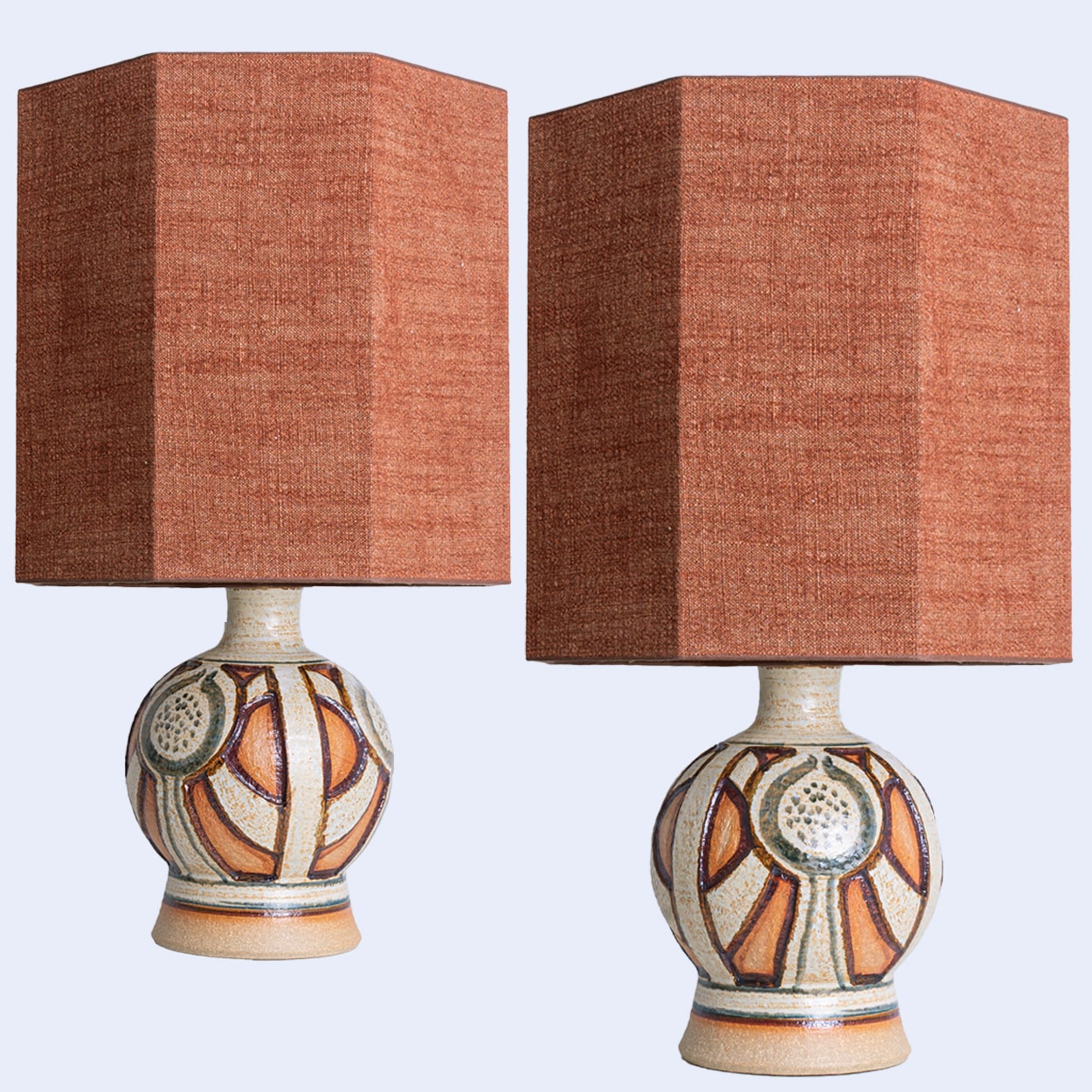 Pair of Soholm Lamps with Custom Brique Lampshades René Houben, 1960s