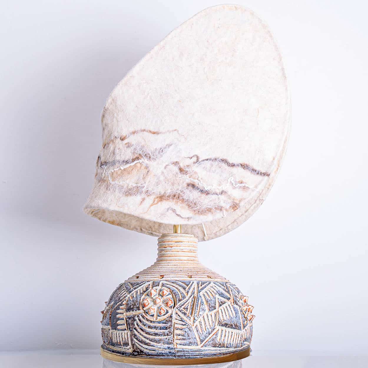 Axella Ceramic Beige Brown Lamp with Custom Shade Jette Helleroe, Denmark 1970