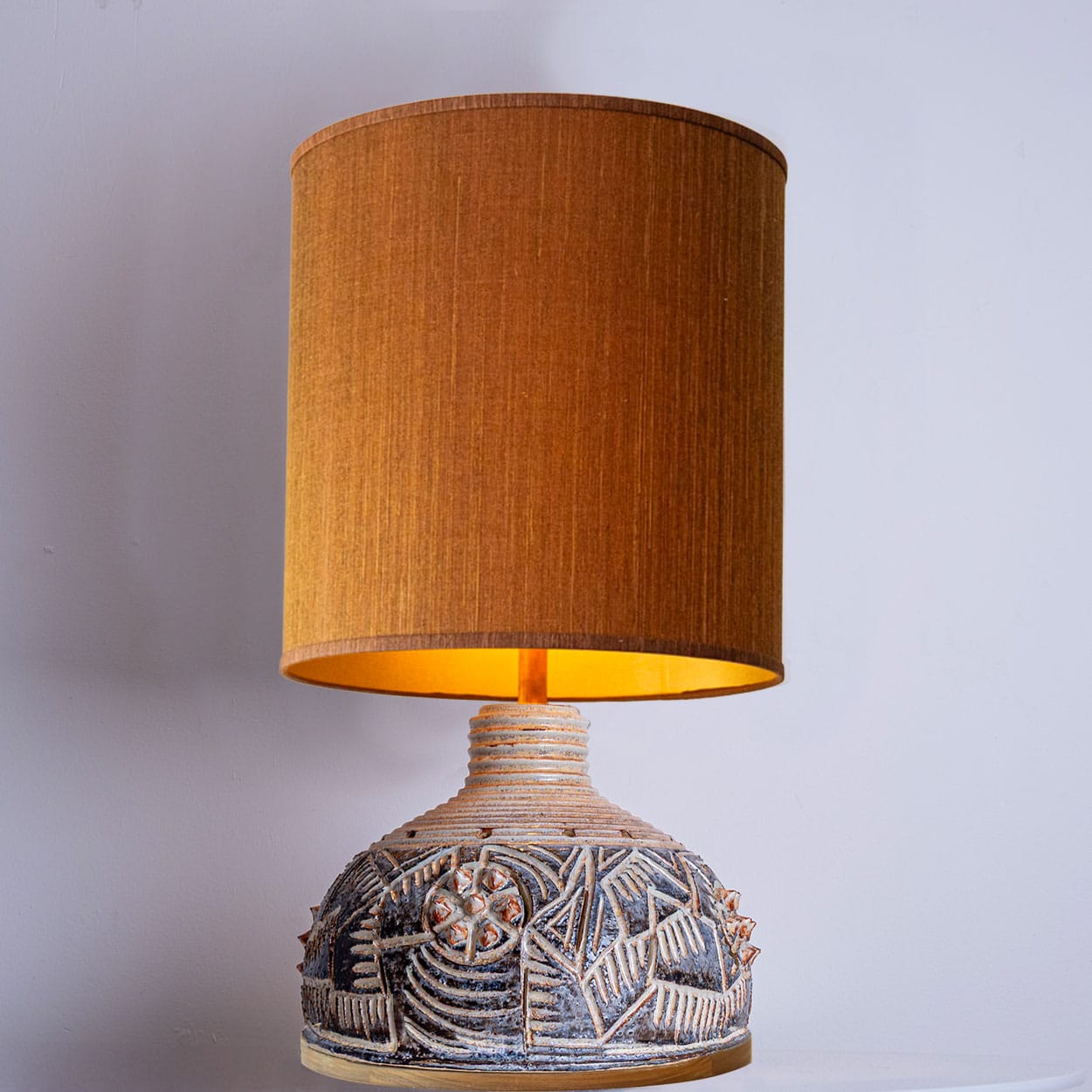 1 of the 2 Axella Ceramic Beige Brown Table Lamps with Custom Shade by R. Houben