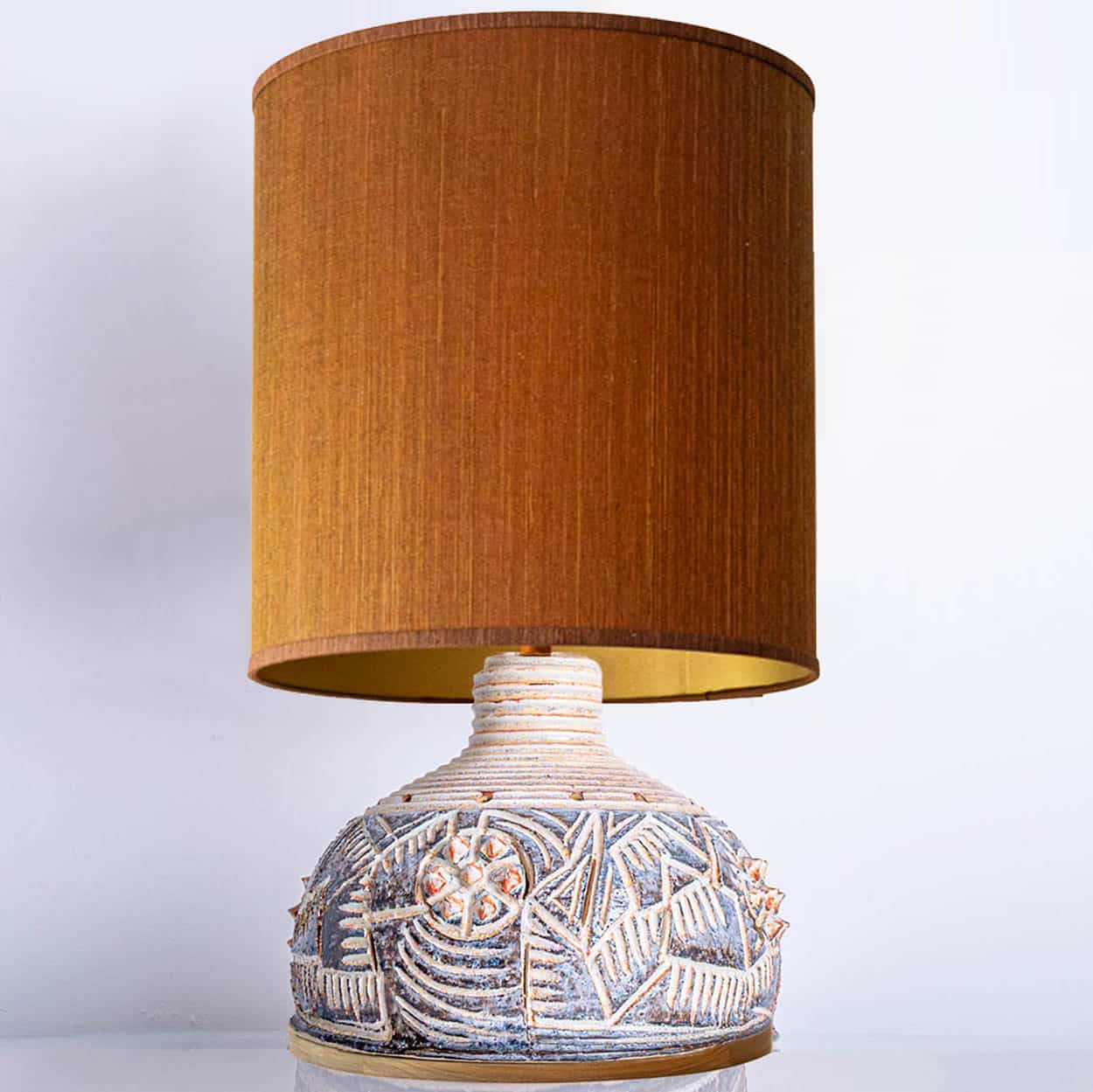 1 of the 2 Axella Ceramic Beige Brown Table Lamps with Custom Shade by R. Houben