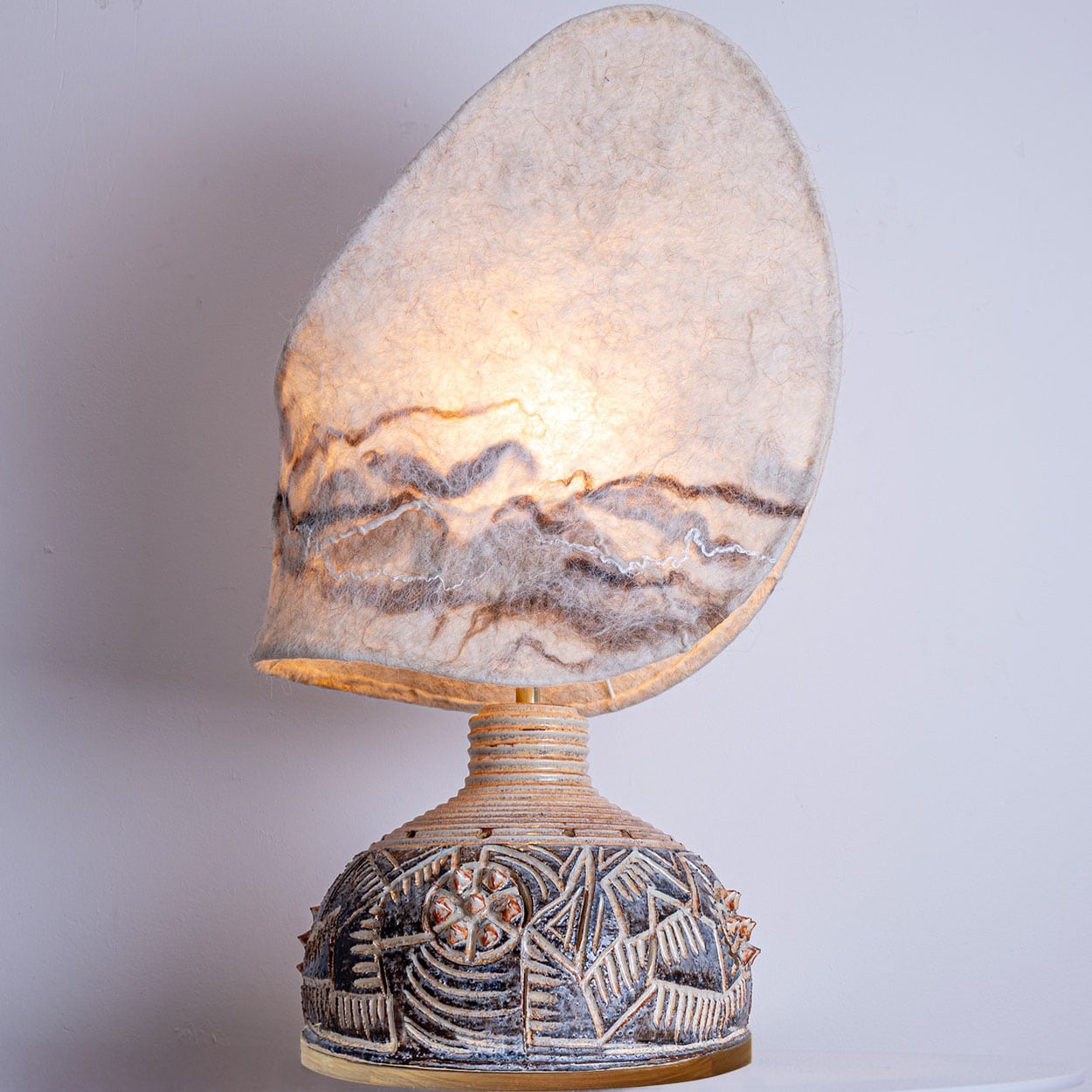 Axella Ceramic Beige Brown Lamp with Custom Shade Jette Helleroe, Denmark 1970