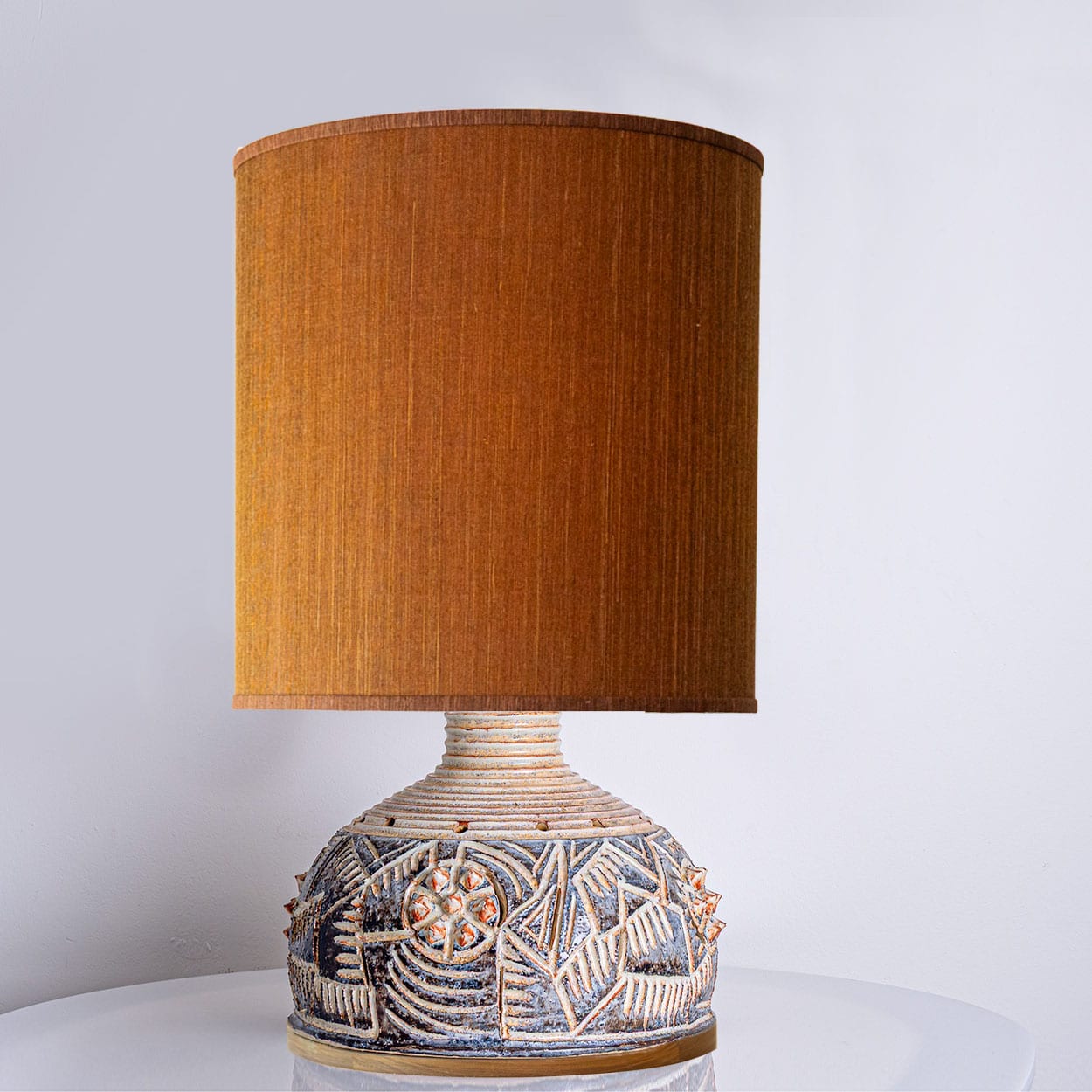 1 of the 2 Axella Ceramic Beige Brown Table Lamps with Custom Shade by R. Houben