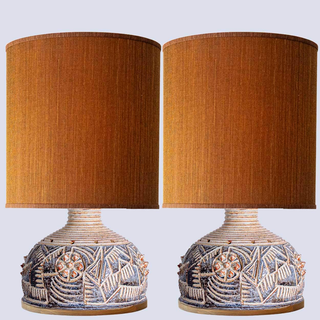 1 of the 2 Axella Ceramic Beige Brown Table Lamps with Custom Shade by R. Houben