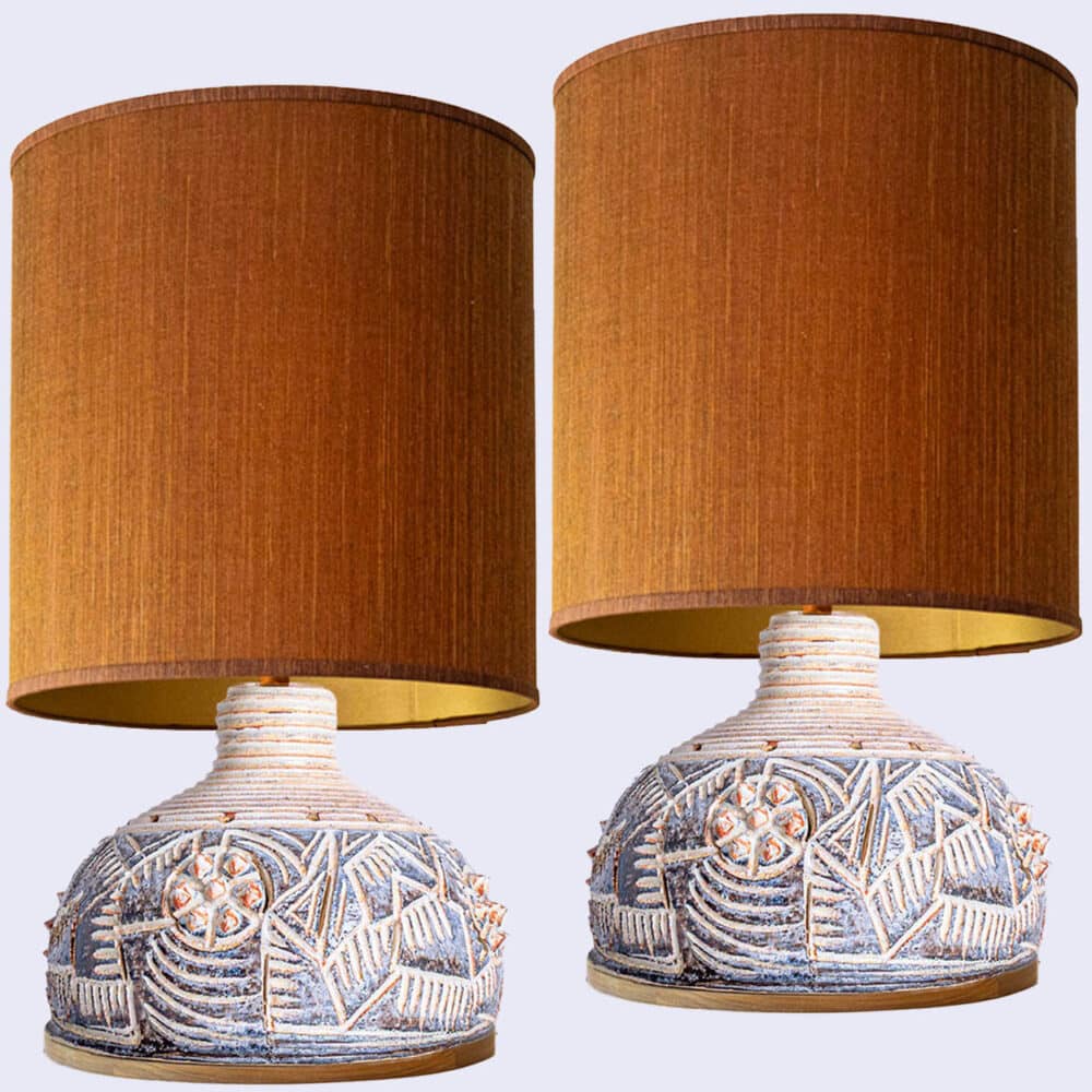 1 of the 2 Axella Ceramic Beige Brown Table Lamps with Custom Shade by R. Houben