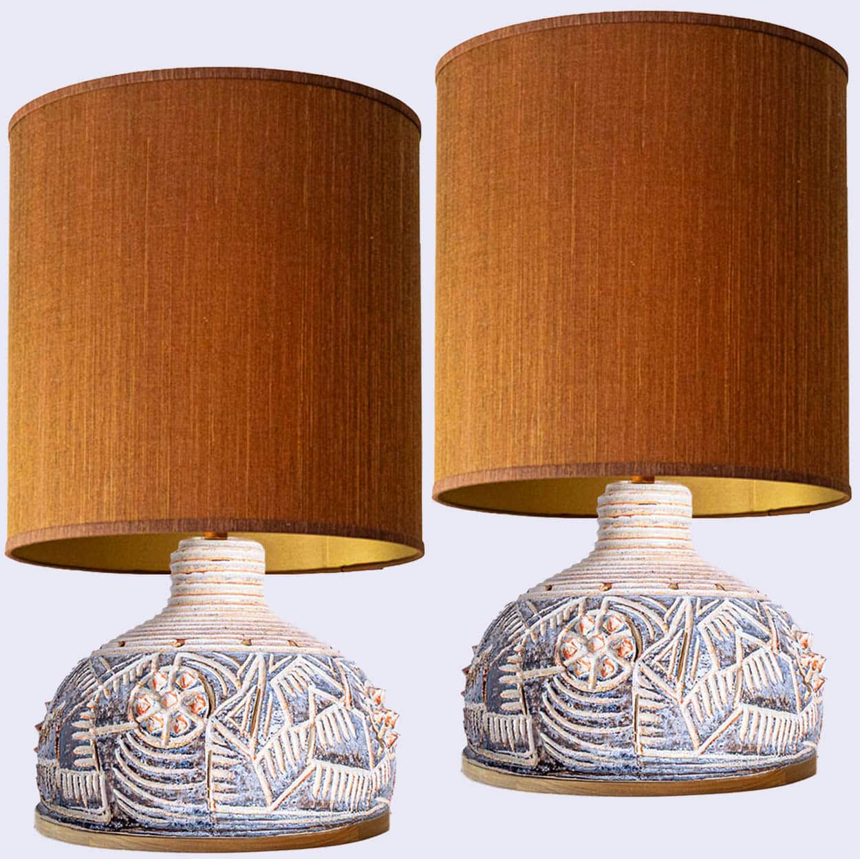 1 of the 2 Axella Ceramic Beige Brown Table Lamps with Custom Shade by R. Houben