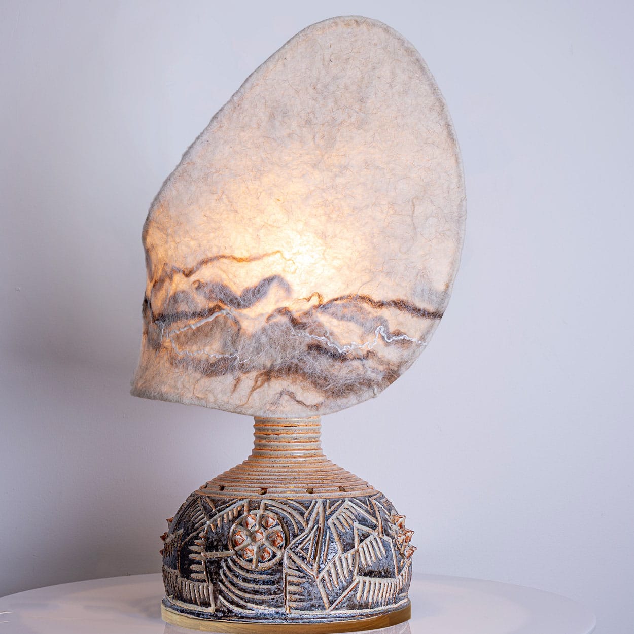 Axella Ceramic Beige Brown Lamp with Custom Shade Jette Helleroe, Denmark 1970