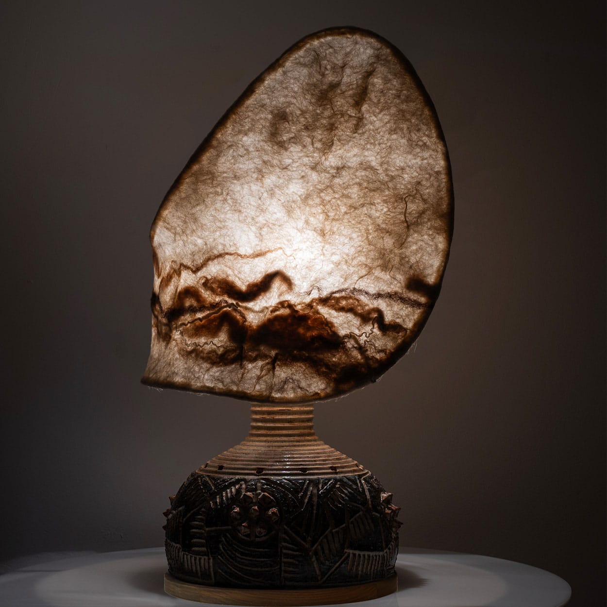 Axella Ceramic Beige Brown Lamp with Custom Shade Jette Helleroe, Denmark 1970