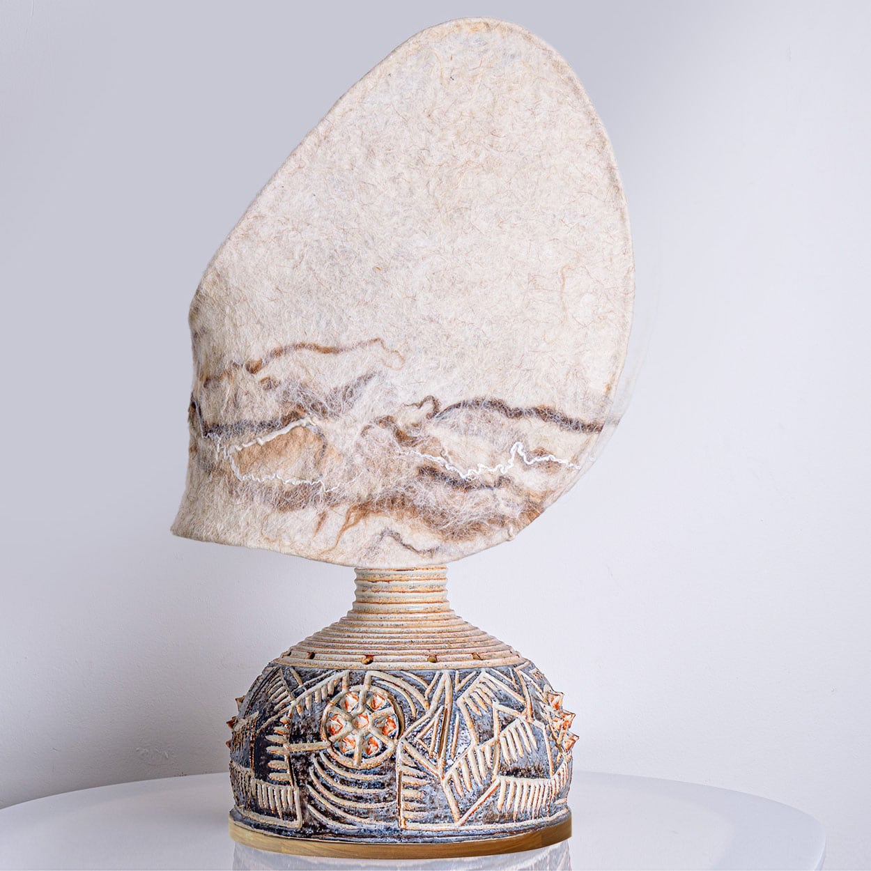 Axella Ceramic Beige Brown Lamp with Custom Shade Jette Helleroe, Denmark 1970