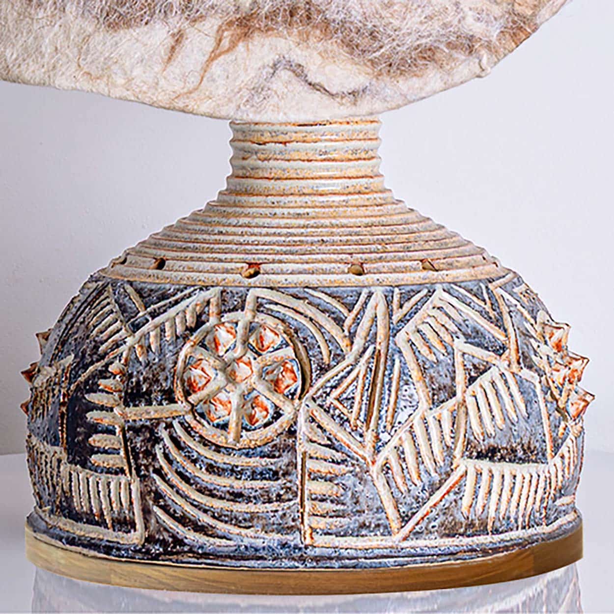 Axella Ceramic Beige Brown Lamp with Custom Shade Jette Helleroe, Denmark 1970