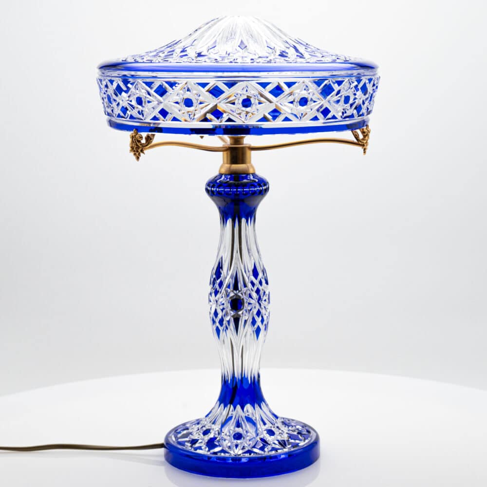 Baccarat Louipe Table Lamp Clear Crystal Glass Blue Overlay, France