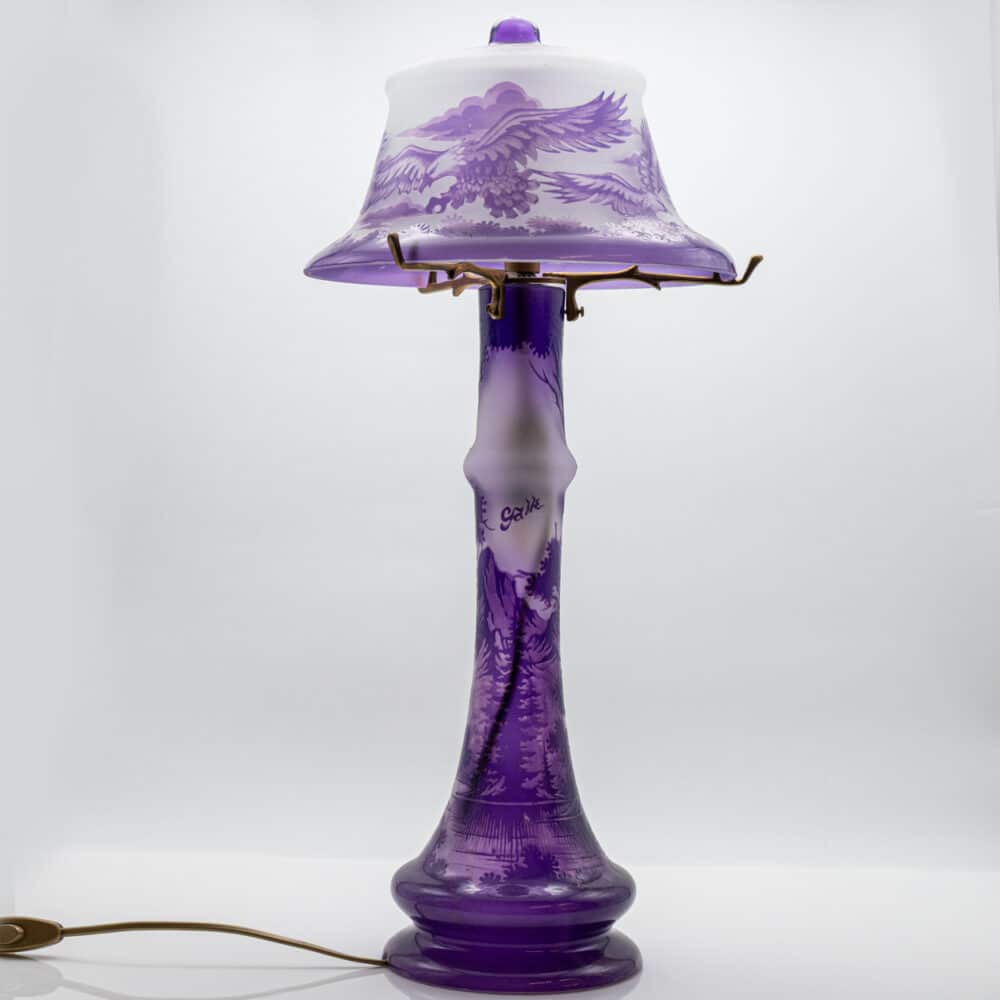 Gallé Style Table Lamp Art Nouveau Purple Glass, France