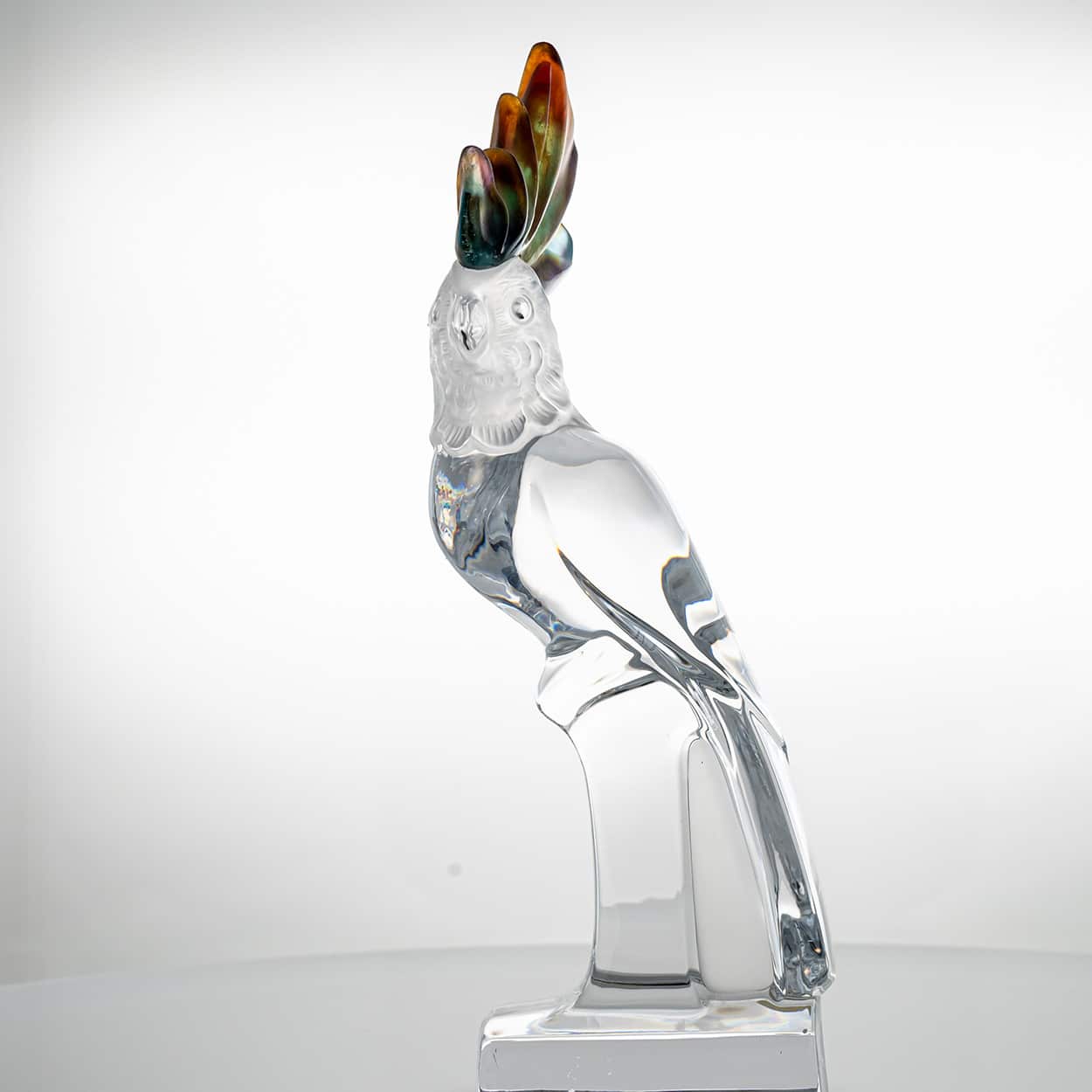 Daum Cockatoo Clear Multicolor Crystal Glass Sculpture, France