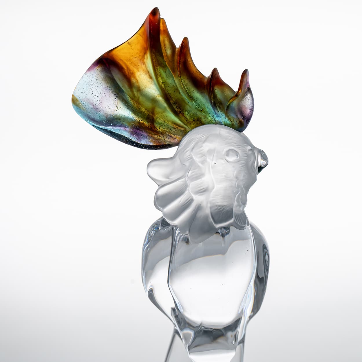 Daum Cockatoo Clear Multicolor Crystal Glass Sculpture, France