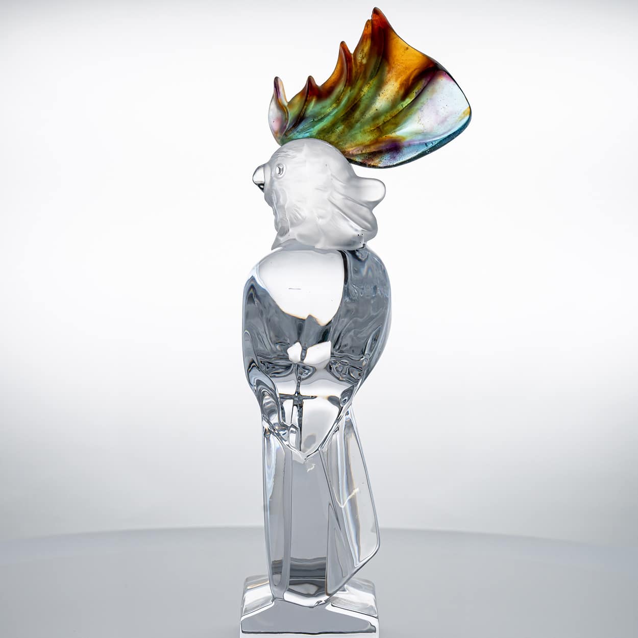 Daum Cockatoo Clear Multicolor Crystal Glass Sculpture, France