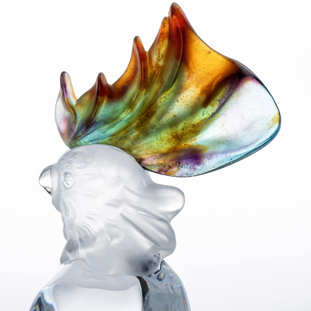 Daum Cockatoo Clear Multicolor Crystal Glass Sculpture, France