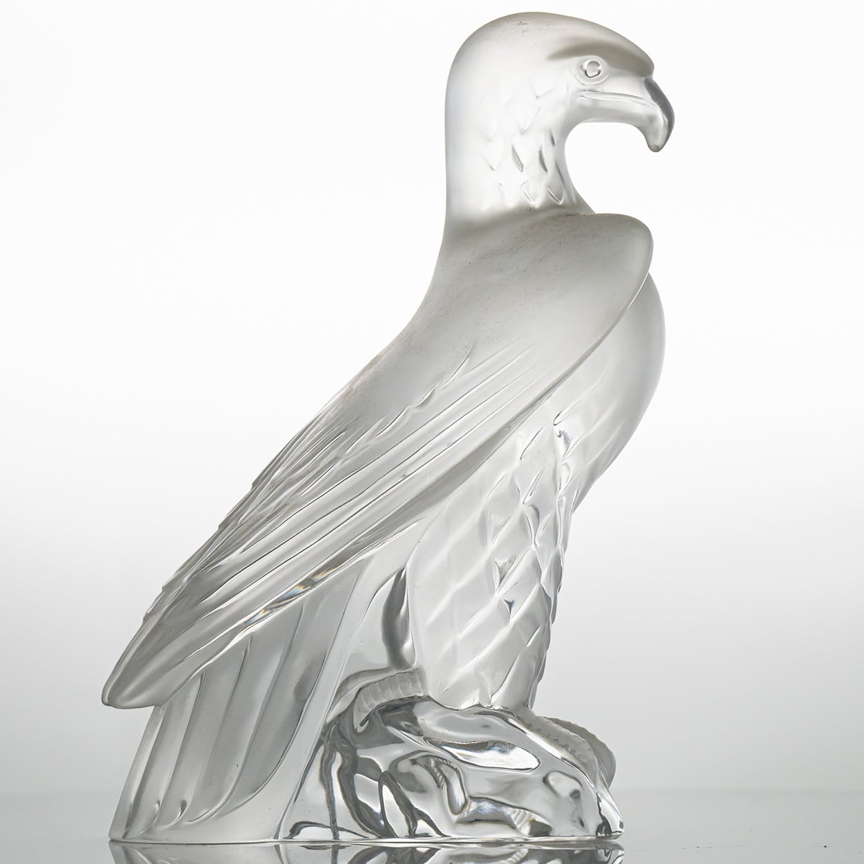 Set of 2 Lalique Signed Frosted Crystal Liberty Eagle Sculptures, France