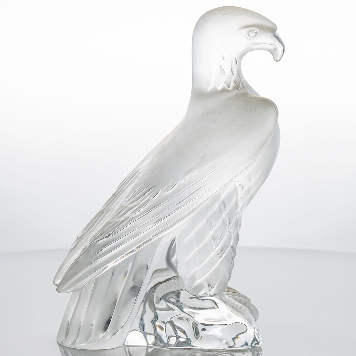 Set of 2 Lalique Signed Frosted Crystal Liberty Eagle Sculptures, France