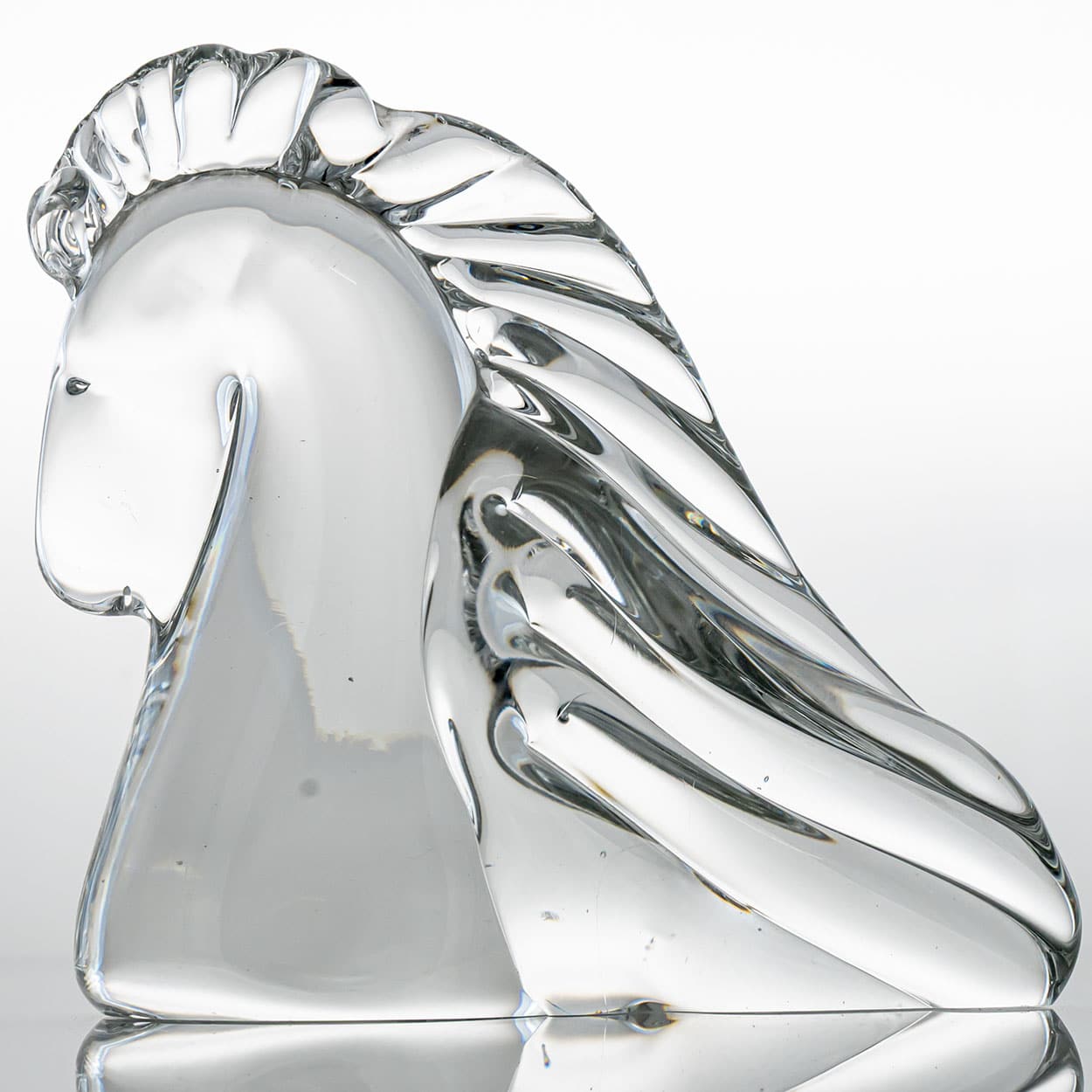 Set of 2 Saint Louis Horse Heads Clear Crystal Glass Sculptures, France