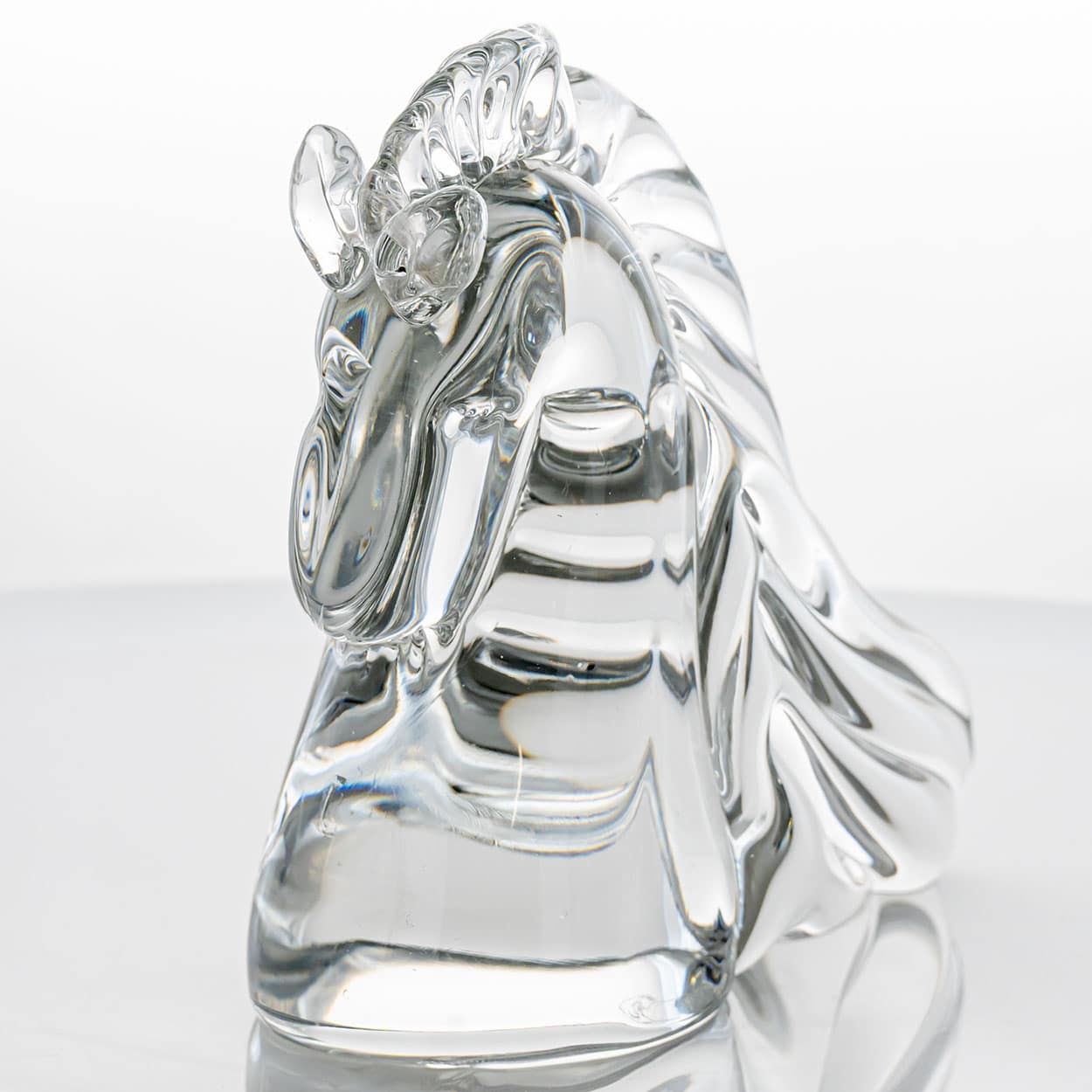 Set of 2 Saint Louis Horse Heads Clear Crystal Glass Sculptures, France