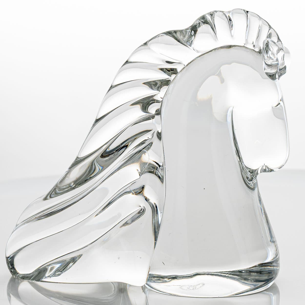 Set of 2 Saint Louis Horse Heads Clear Crystal Glass Sculptures, France