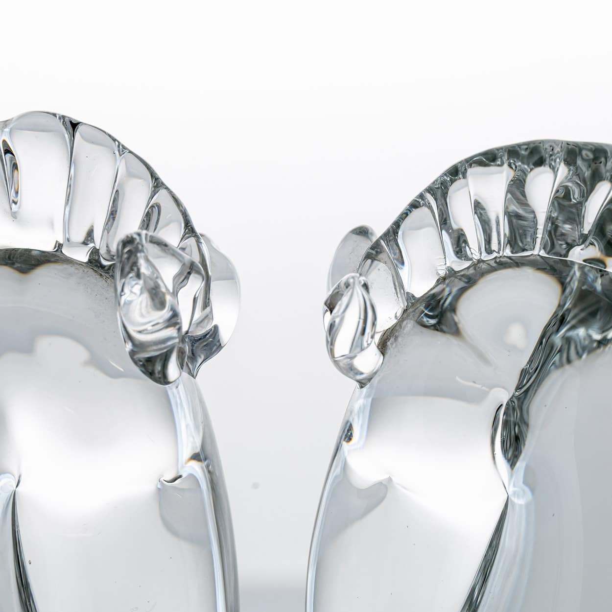 Set of 2 Saint Louis Horse Heads Clear Crystal Glass Sculptures, France