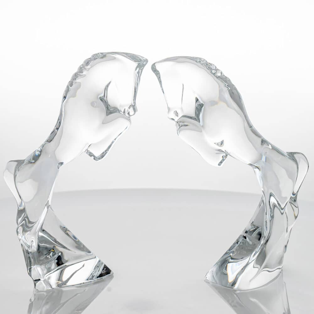 Set of 2 Baccarat Rearing Horses by Allison Hawkes, Clear Crystal, France