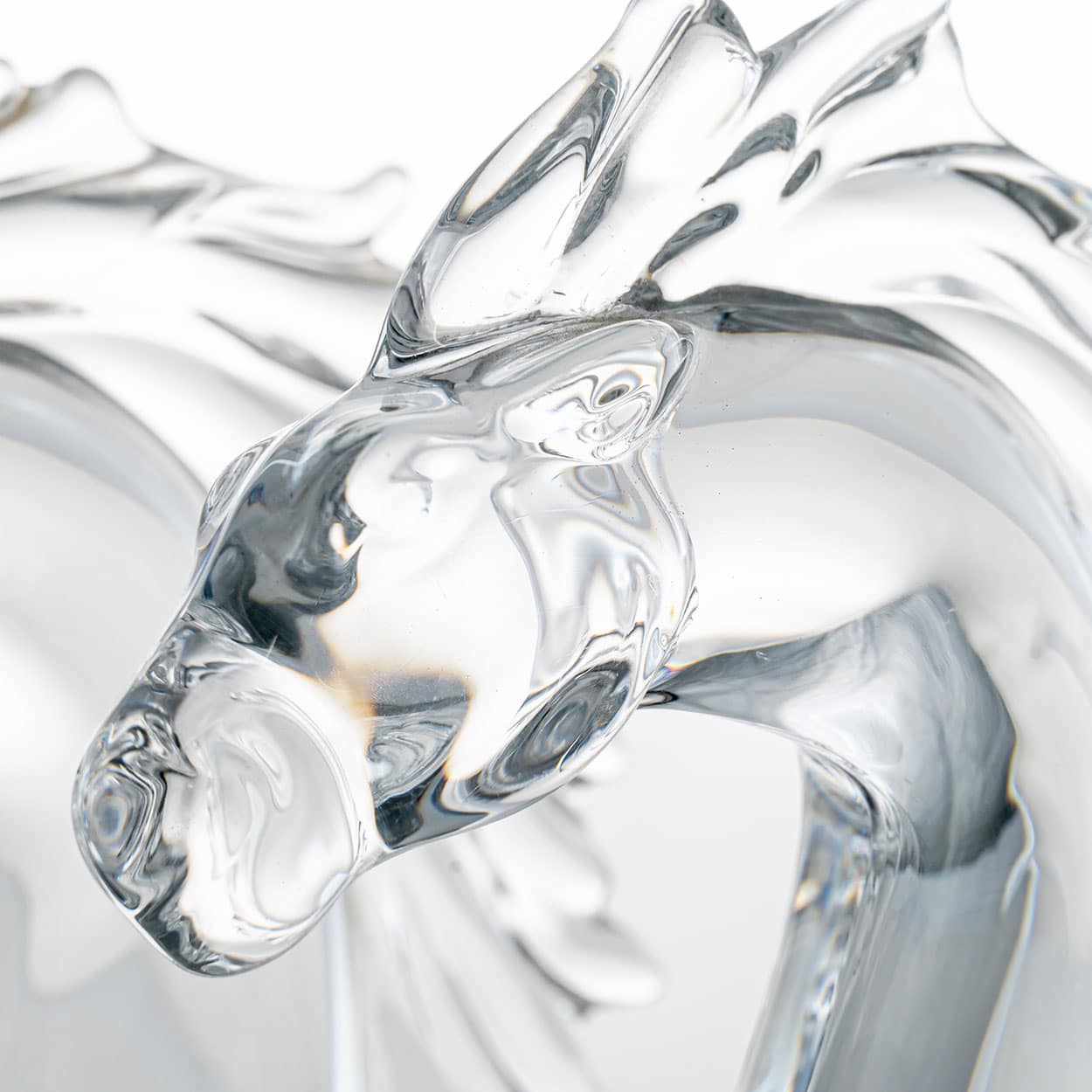 Set of 2 Daum Horse Head Clear Crystal Glass Sculpture, France