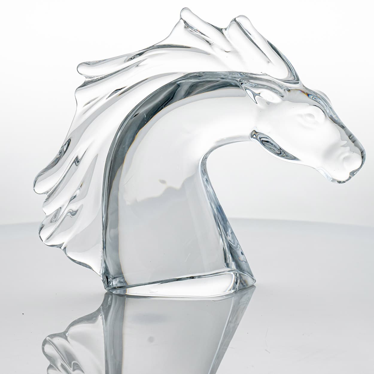Set of 2 Daum Horse Head Clear Crystal Glass Sculpture, France
