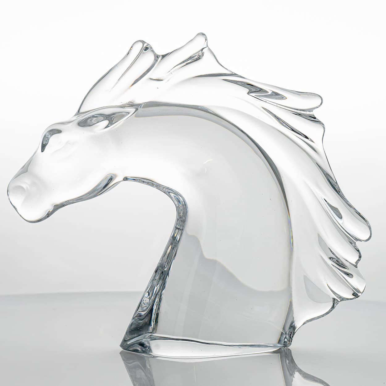 Set of 2 Daum Horse Head Clear Crystal Glass Sculpture, France