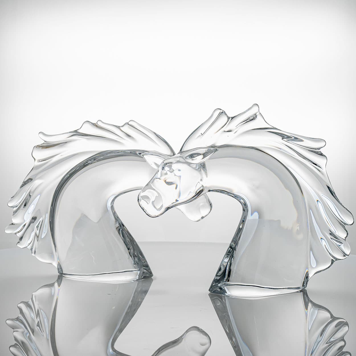 Set of 2 Daum Horse Head Clear Crystal Glass Sculpture, France