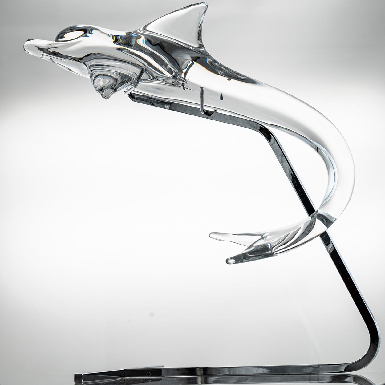 Daum Dolphin On Standard Clear Crystal Glass Sculpture, France