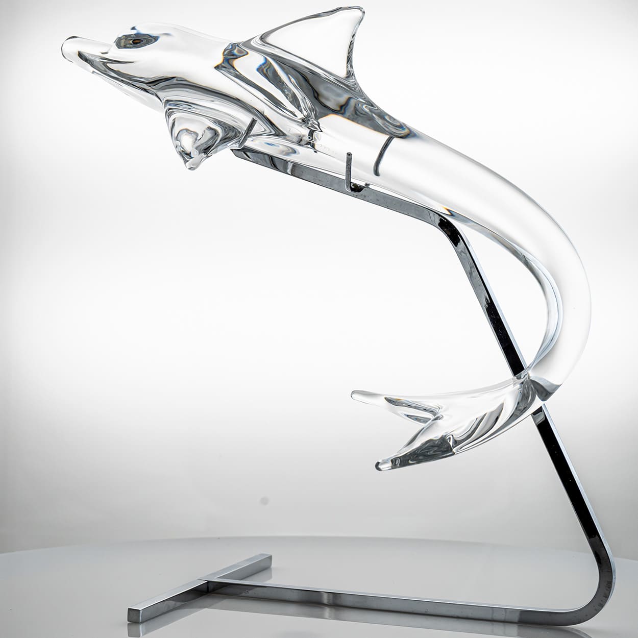 Daum Dolphin On Standard Clear Crystal Glass Sculpture, France