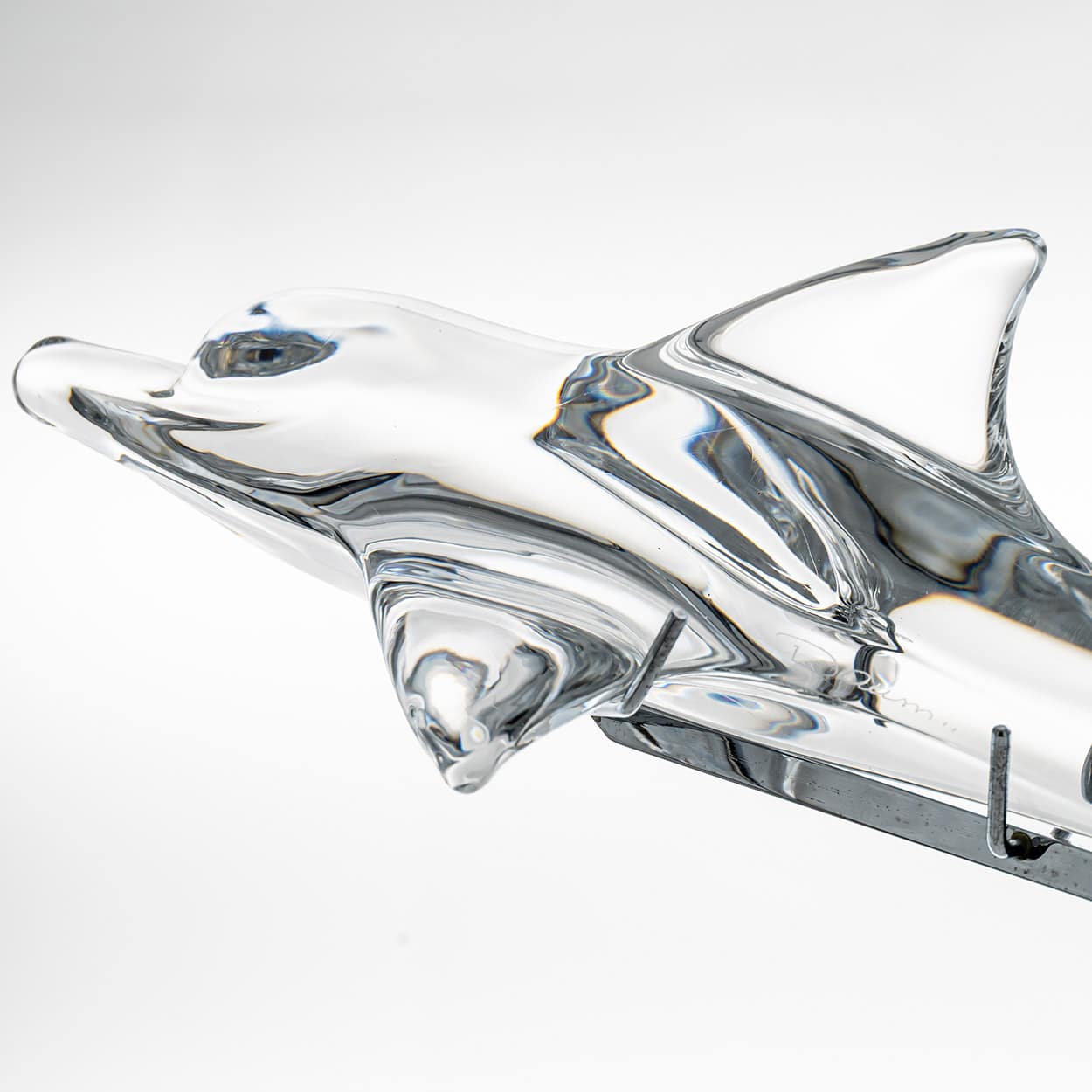 Daum Dolphin On Standard Clear Crystal Glass Sculpture, France