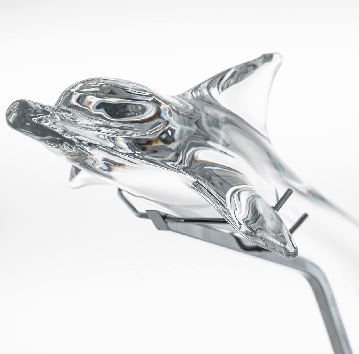 Daum Dolphin On Standard Clear Crystal Glass Sculpture, France