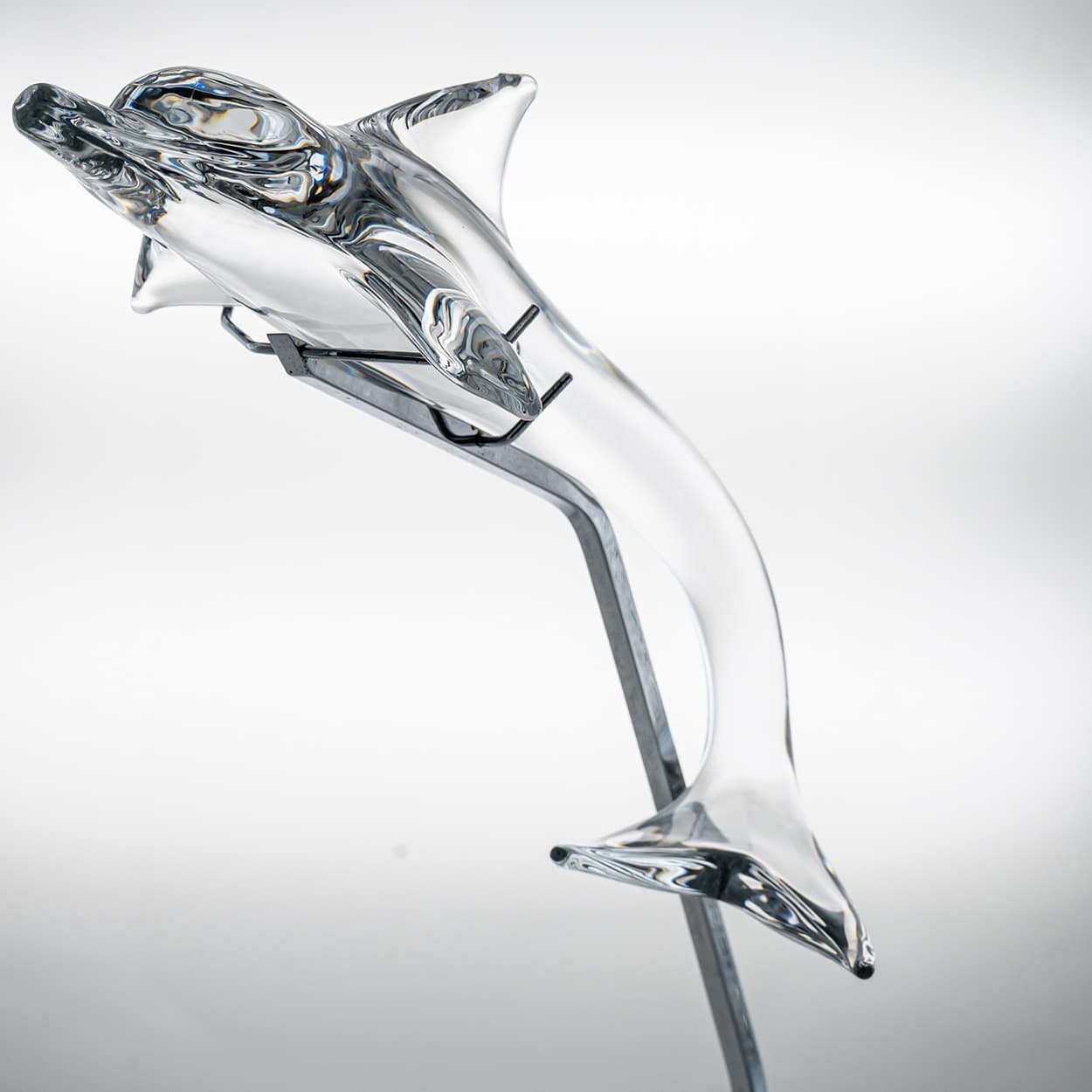 Daum Dolphin On Standard Clear Crystal Glass Sculpture, France