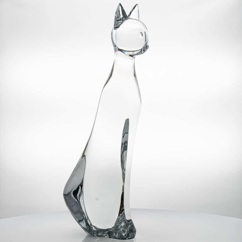 XL Baccarat Crystal Glass Cat Sculpture Signed Robert Rigot, France