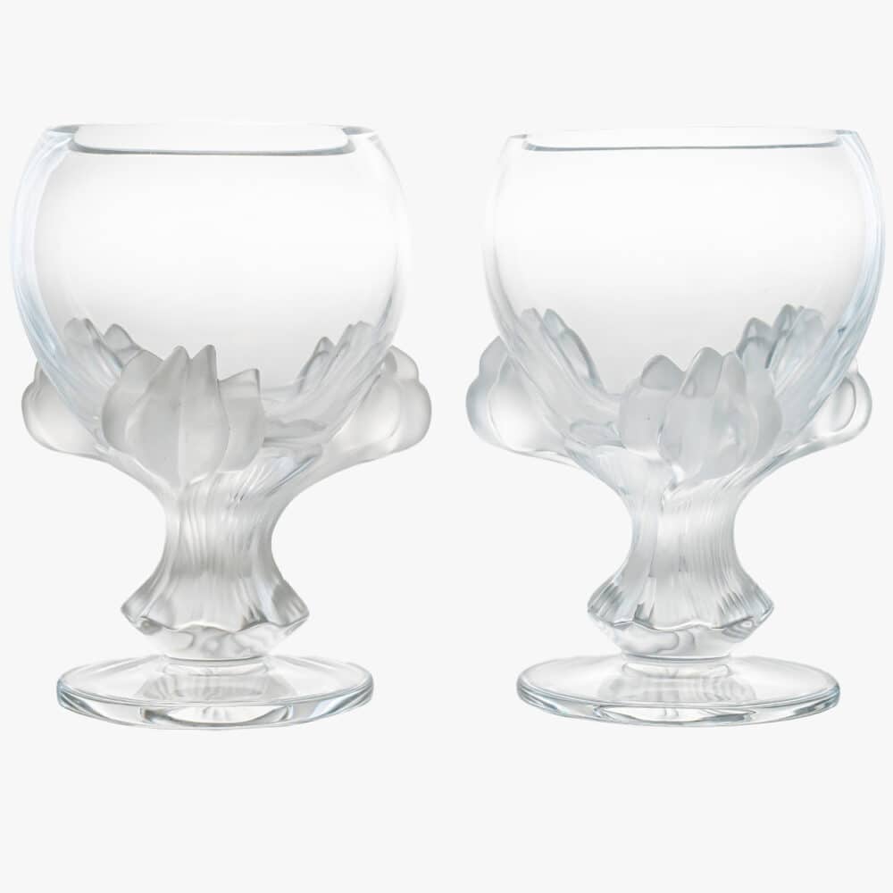 Pair of Lalique Nature Bowl Vases Crystal, France
