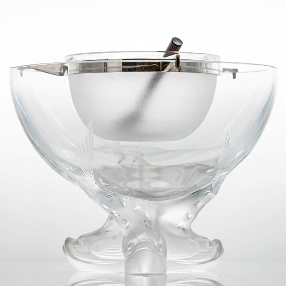 Lalique Igor Caviar Bowl Fish Foot Frosted and Clear Crystal Glass, France