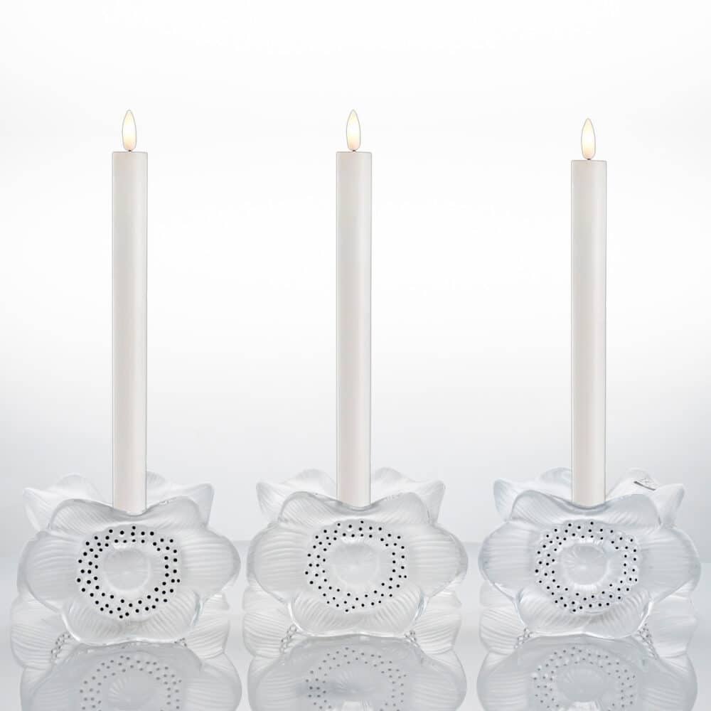 Set of Three Lalique Anemones Candle Holders, 1975