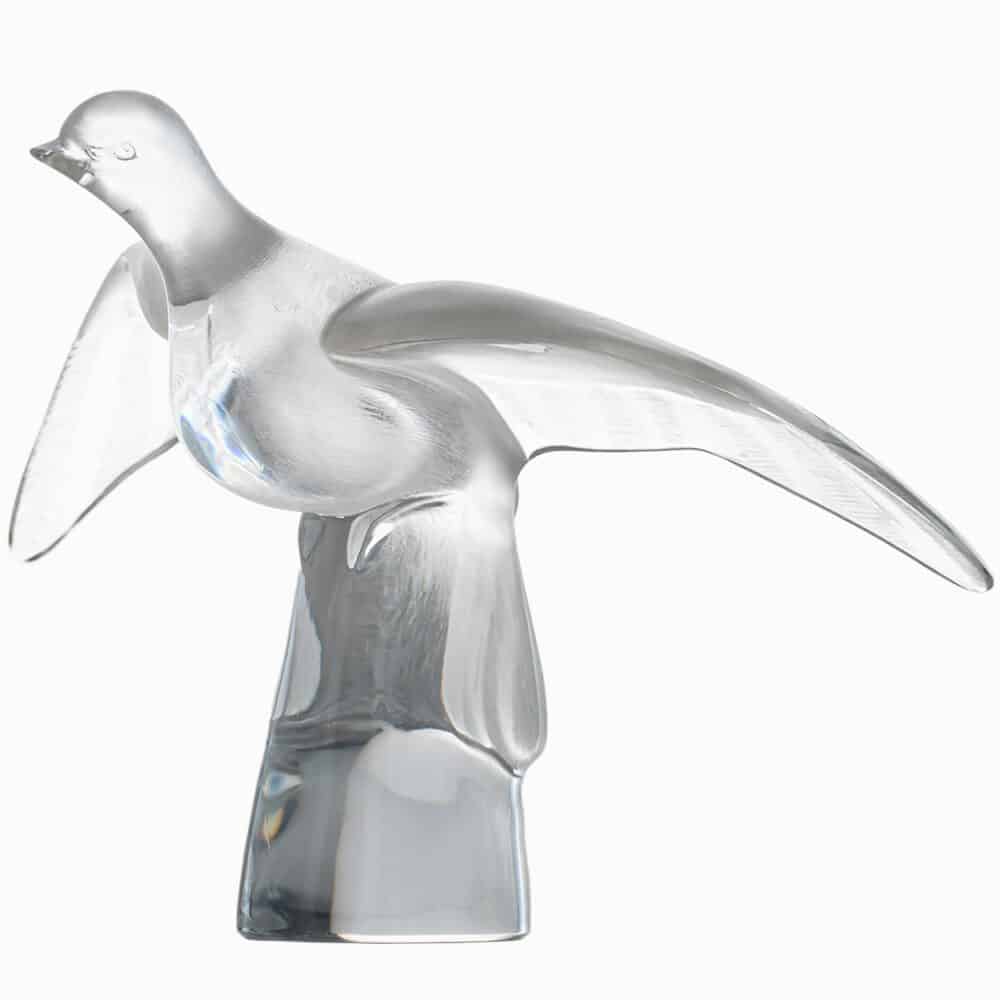 Lalique Signed Frosted Crystal Dove in Flight Sculpture, France