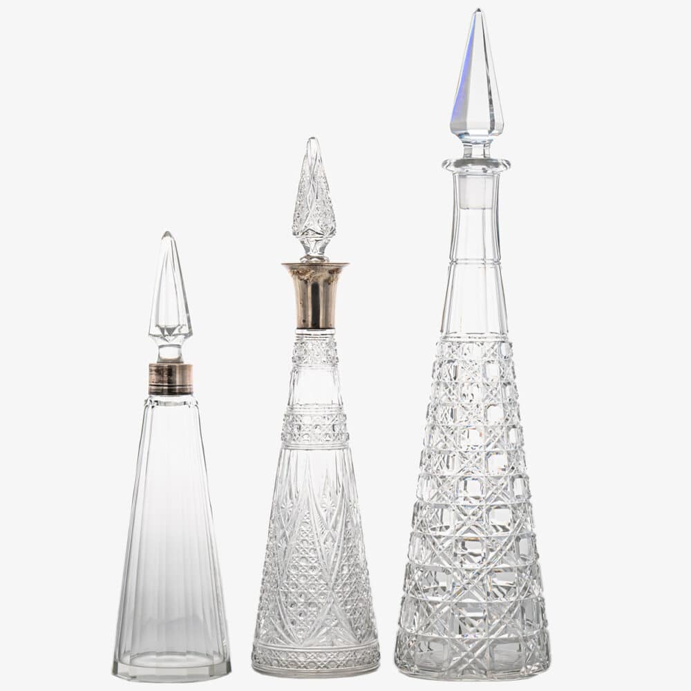 Set of 3 Baccarat Structured Clear Crystal Glass Carafes, France