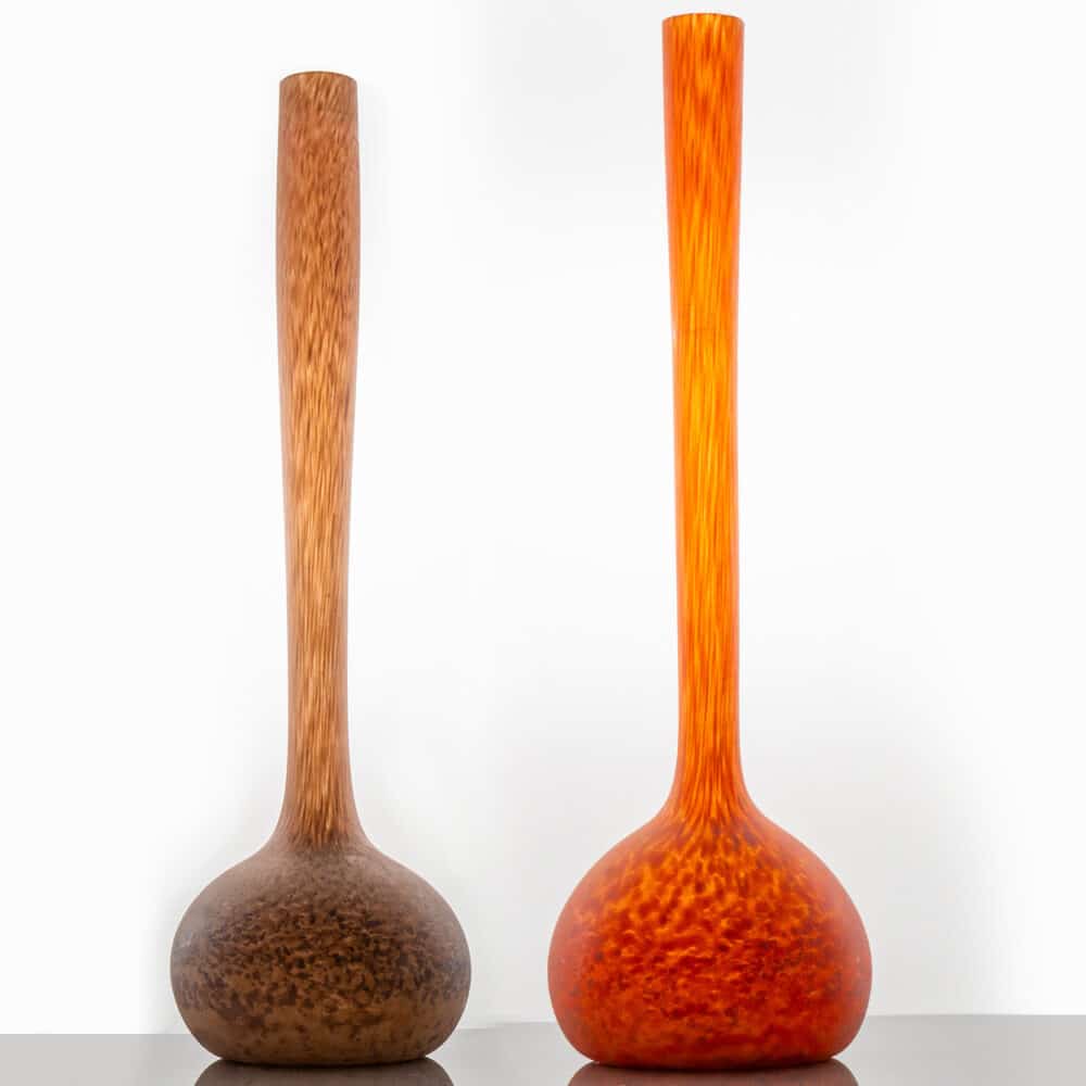 Pair of Large Daum De Latte Soliflore Vases, Orange Pâte de Verre, France