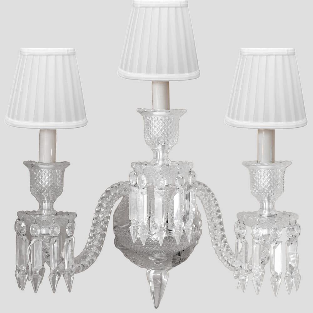 Baccarat Clear Crystal Wall Lamp 3 White Lights, France