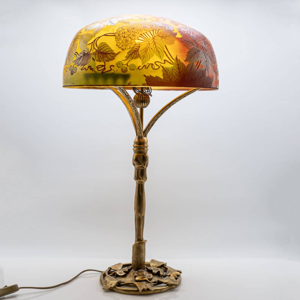 Daum Table Lamp Bronze Multicolor Floral Glass, France