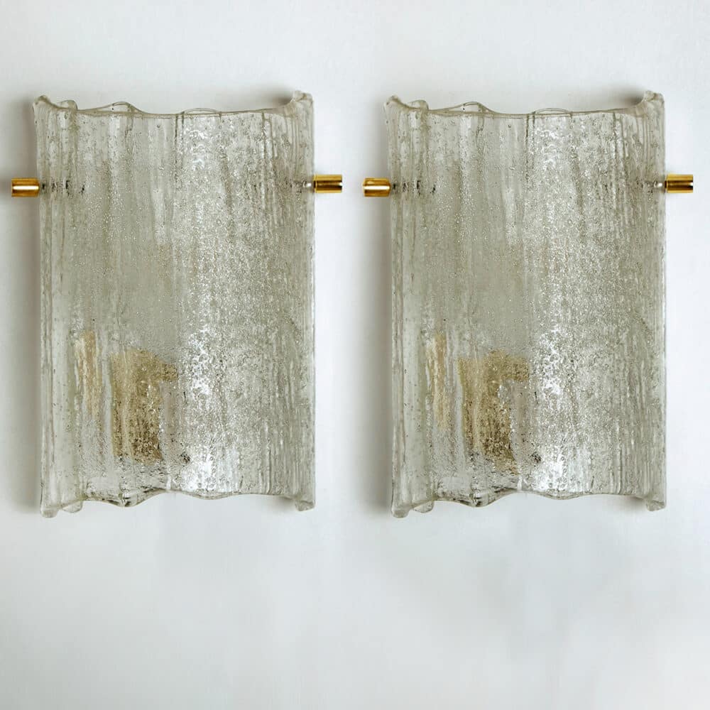 Pair of Brass and Hand Blown Glass Wall Lights by J.T. Kalmar, 1960s