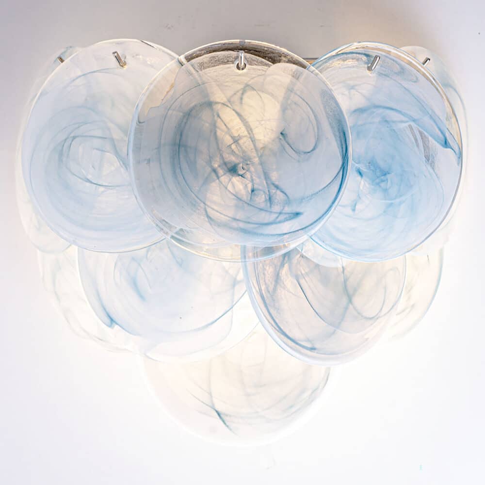 Large Murano Blue Glass Discs and Brass Wall Lights, Italy
