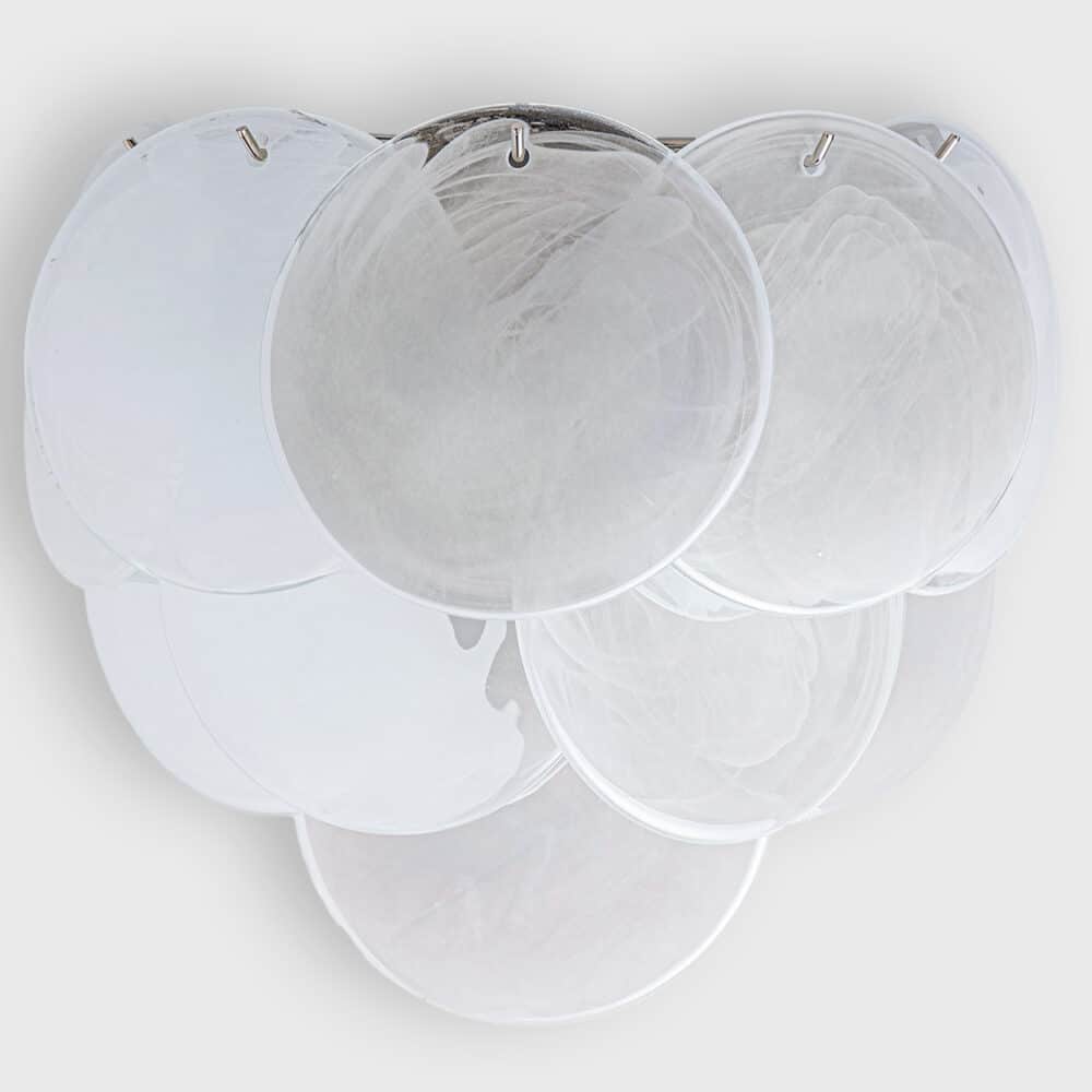 Several Large Murano White Glass Discs and Chrome Wall Lights, Italy
