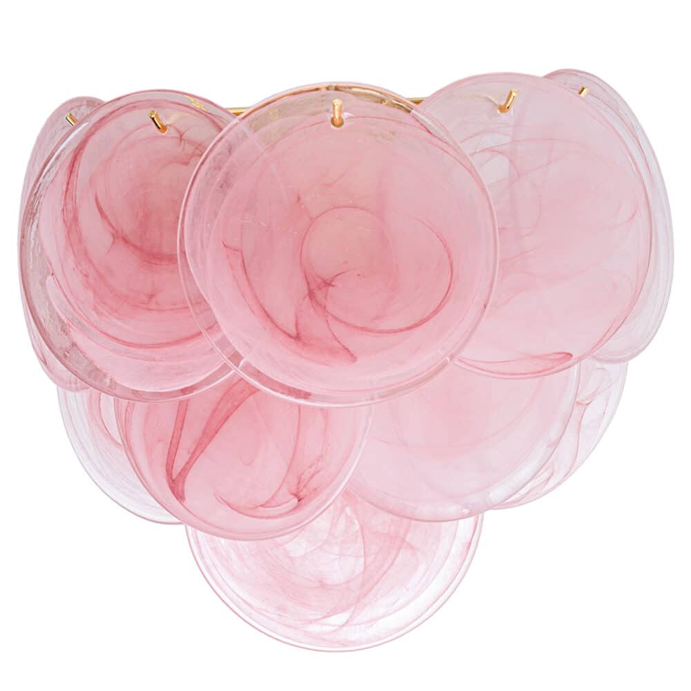 Several Large Murano Pink Glass Discs and Brass Wall Lights, Italy